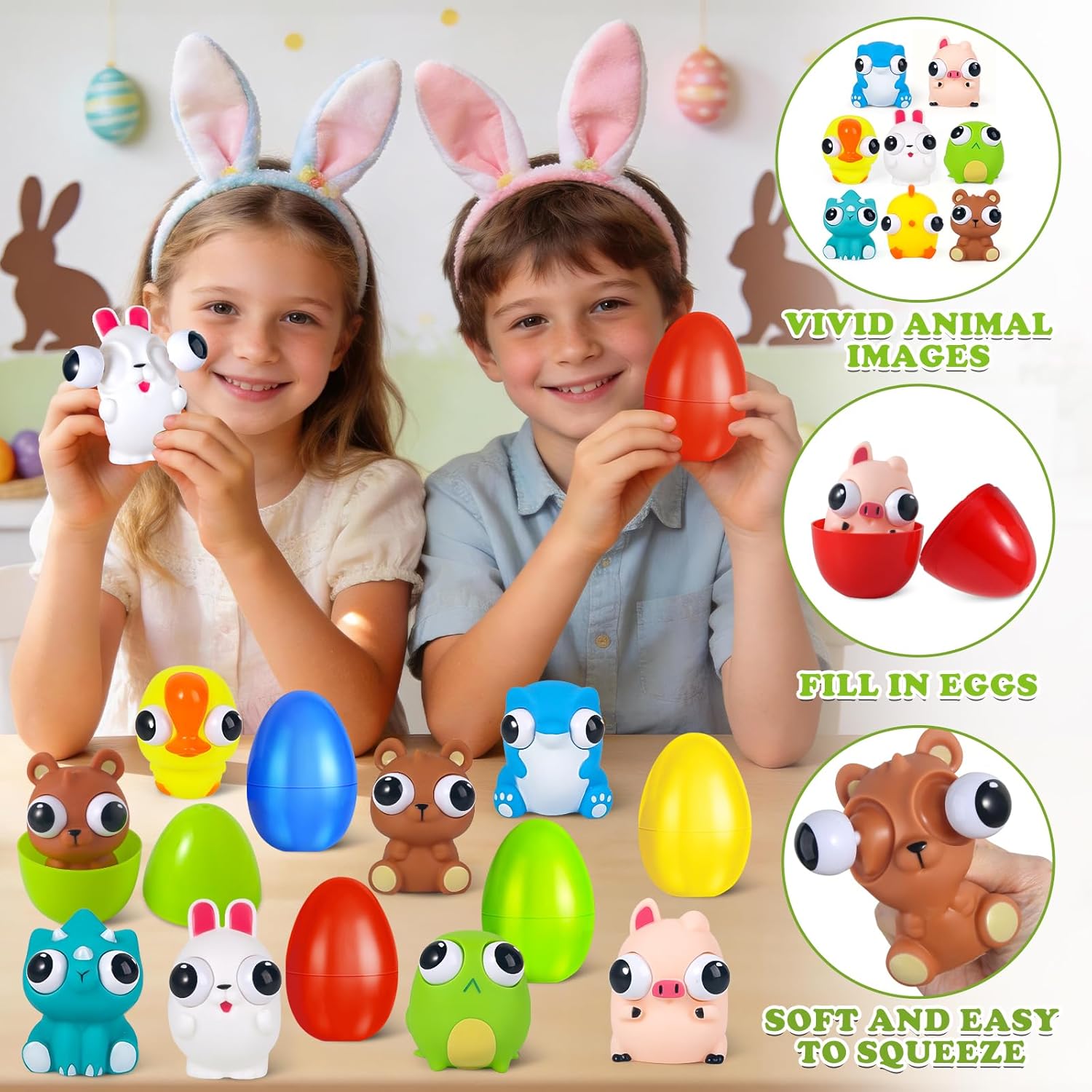 AuroTops 8 Pack Prefilled Easter Eggs with Toys,Easter Eggs Filled Big Popping Eyes Animals Toys for Kids Squeeze Toys,Easter Basket Stuffers,Easter Egg Hunt,Easter Party Favors,Classroom Prizes Bulk
