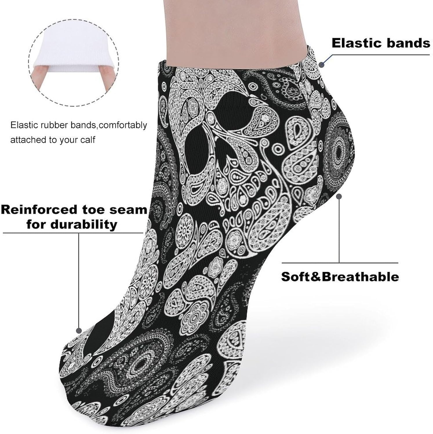 Skull And Paisley Ankle Socks for Men Women Low Cut Crew Sock Casual Sports Clothing