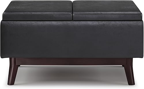 Miniatura 401 de SIMPLIHOME Owen - Bandeja rectangular moderna de mediados de siglo de 34 pulgadas de ancho, otomana pequeña para almacenamiento de mesa auxiliar, en