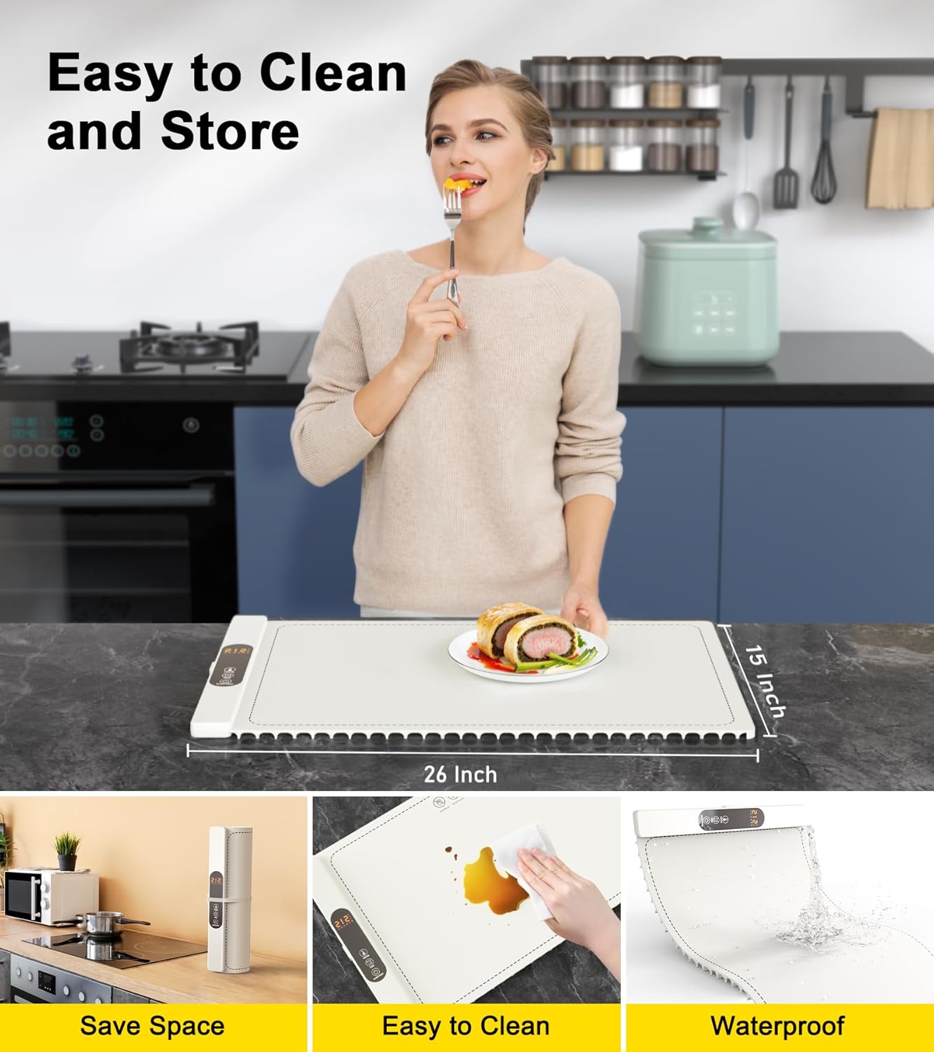 Warming Mat for Food, Electric Warming Tray with 6 Temp Setting, 5H Timer, Safety Lock, Heating Fastly in 10s, Portable Food Warmers Mat for Parties Buffet,Travel & Home Daily Use