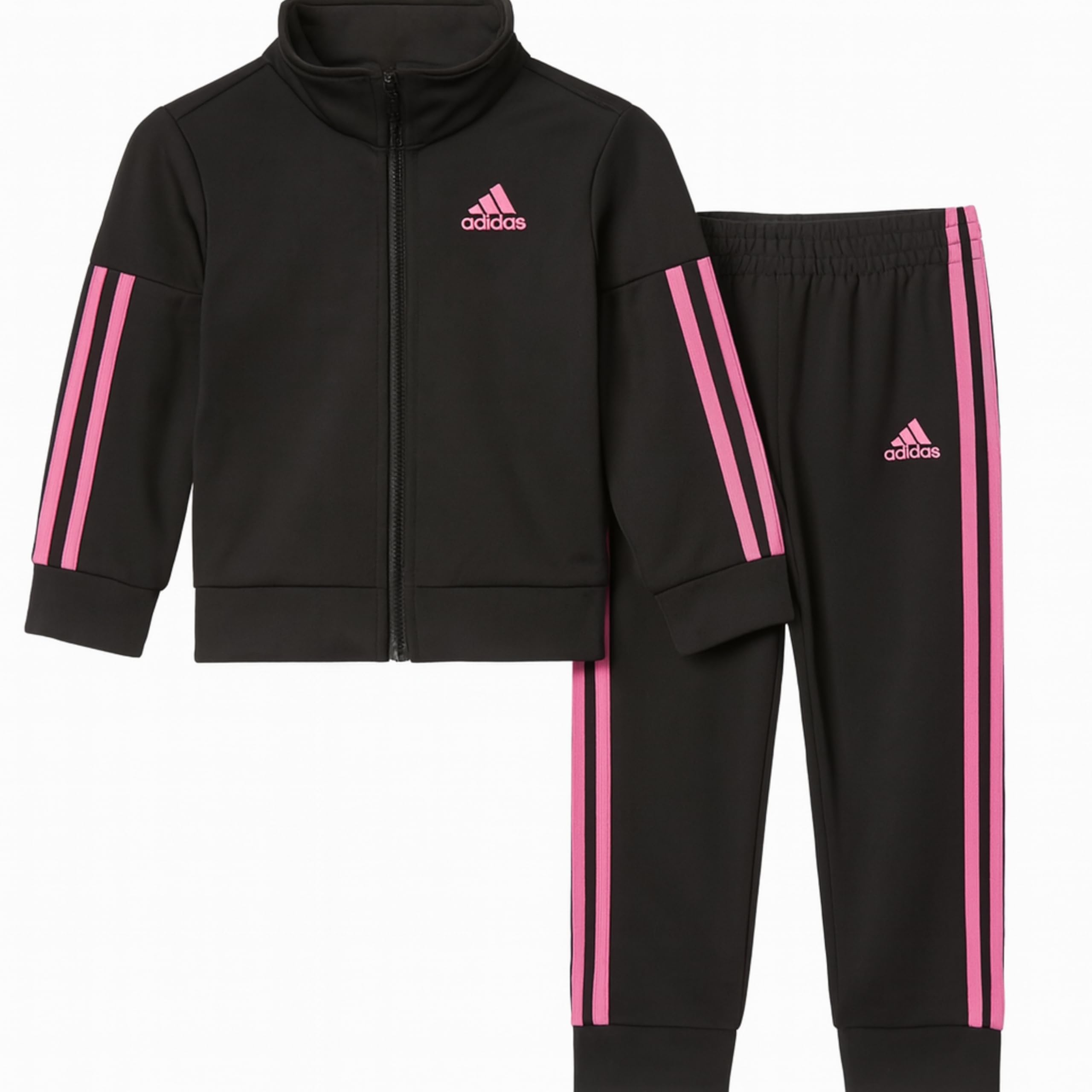 adidas Zip Front Classic Tricot Jacket And Joggers Track Set Girls, Black/Light Pink, 4