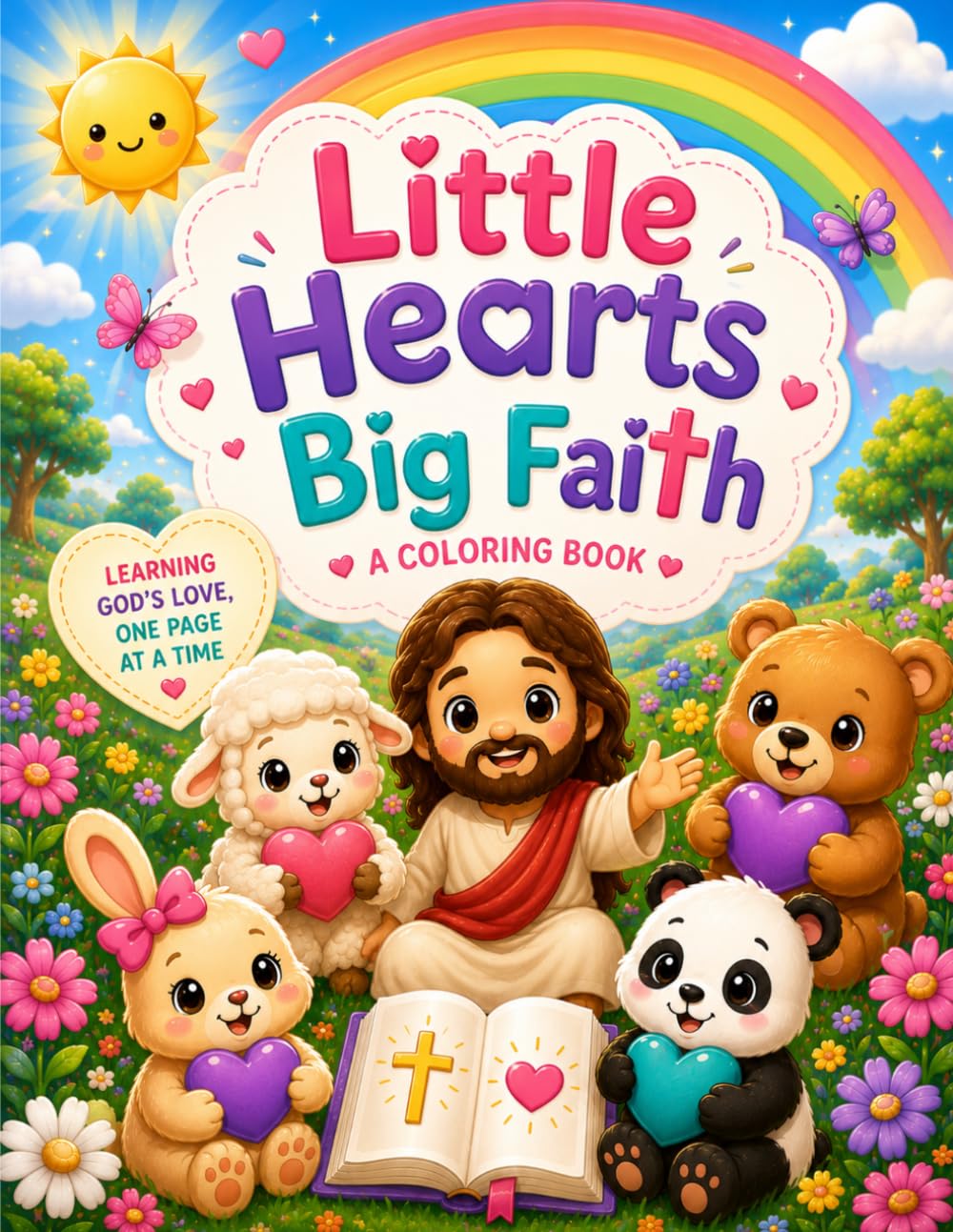 Little Hearts, Big Faith: Cute Christian Coloring Book for Kids Ages 4–9 with Bible Verses, Faith Affirmations, Adorable Animals, and Easy Coloring Pages