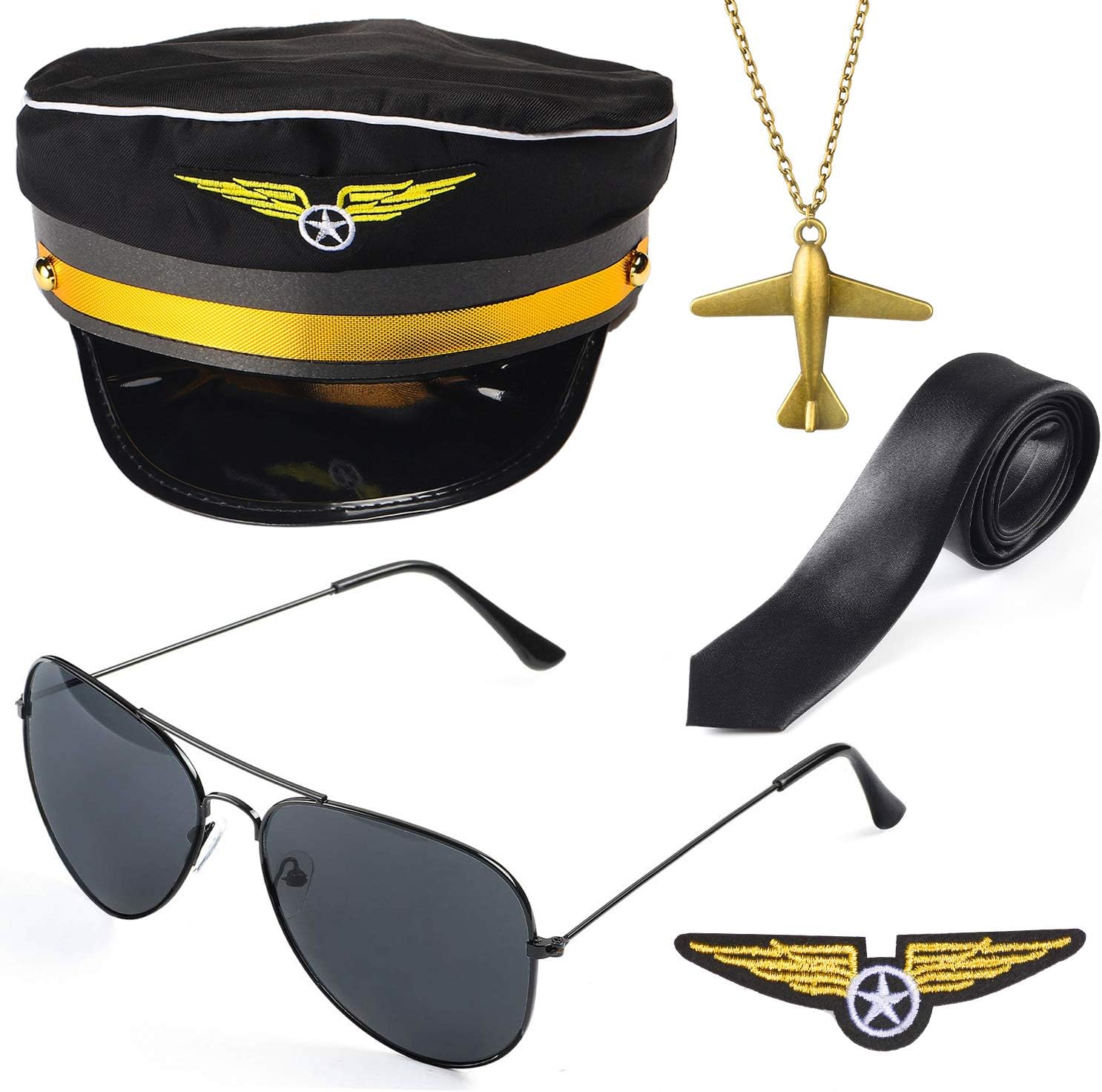 Beelittle Airline Pilot Captain Costume Kit Pilot Dress up Accessory Set with Aviator Sunglasses