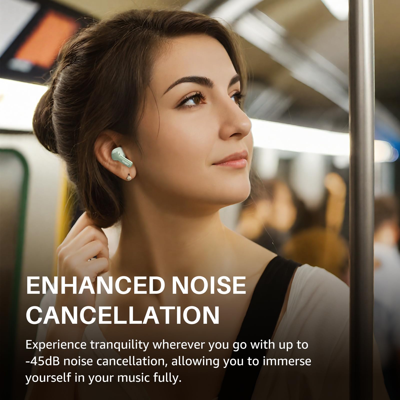 TOZO NC3 bezprzewodowe słuchawki Bluetooth 5.3, słuchawki douszne z hybrydową aktywną redukcją szumów, 6 mikrofonów, 55 godzin, wyświetlacz cyfrowy, sterowanie aplikacją, wodoszczelność IPX8