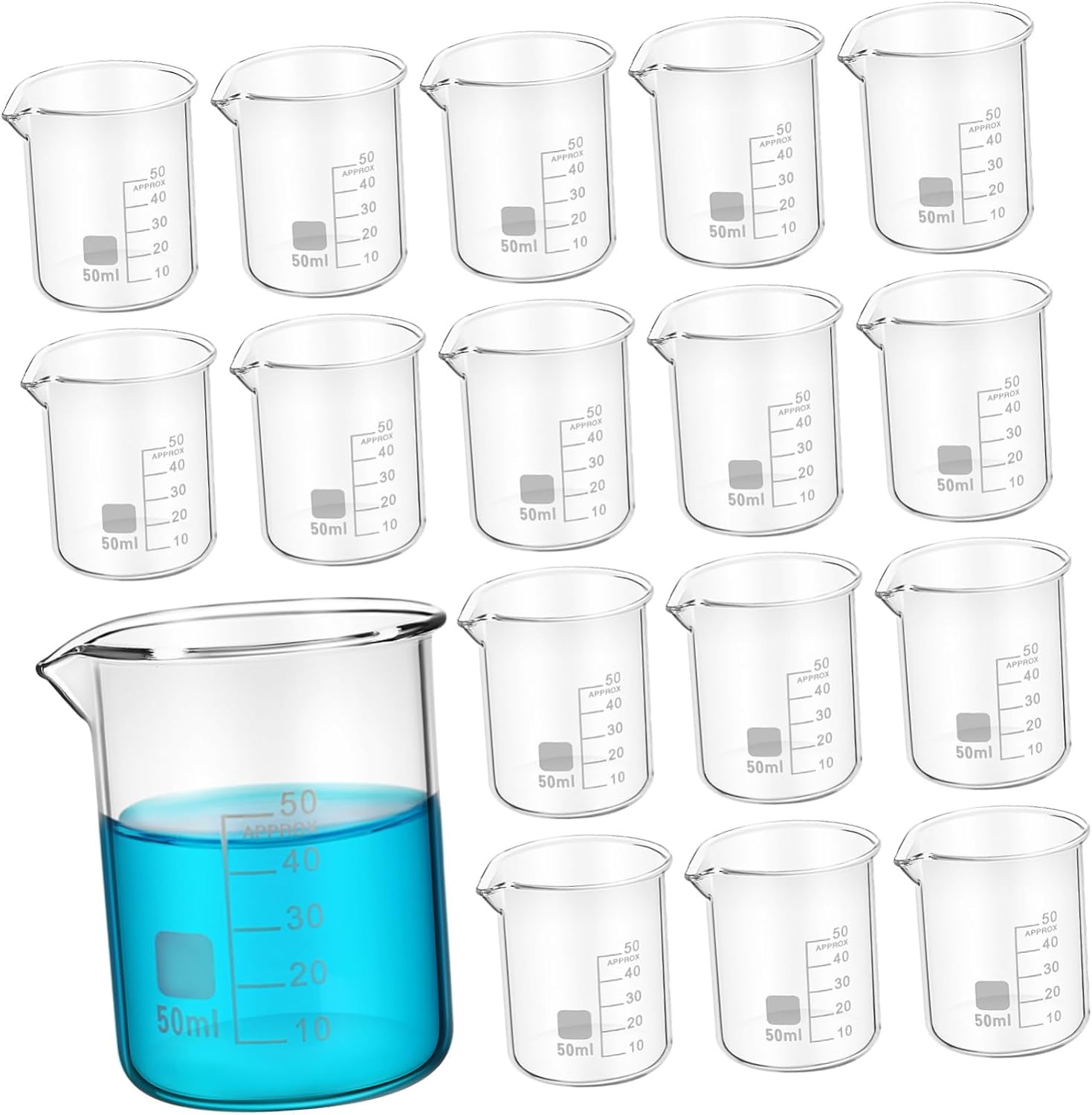 Unomor 20pcs Accurate Measuring Lab Beakers Graduated Glass Beakers Spout Low Form for Laboratory Kitchen