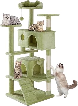 Sweetcrispy 54 Inch Cat Tree Tower, Multi-Level with Cat Scratching Post, Indoor Cat Condo with Climbing Ladder, Plush Toy, P