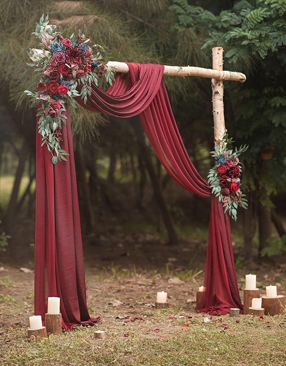 Blumenbogen hängend,Hochzeitsbogen Blumen, Hochzeitsbogen-Set mit künstlichen Blumen (4er-Pack) for die Zeremonie zu Hause, im Garten, im Freien, Hochzeitsbogen mit Blumenmuster, Einheitsgröße, Rot (