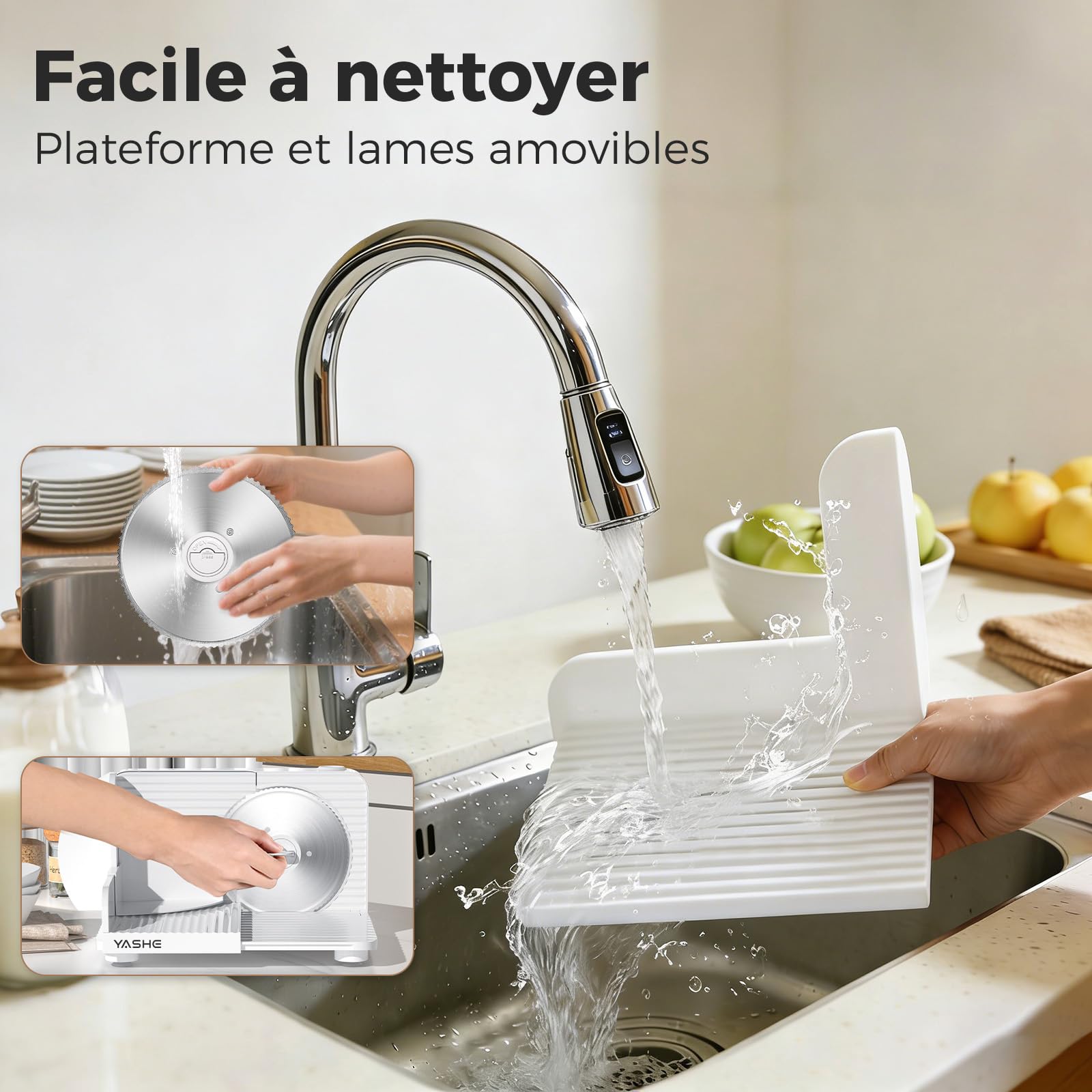 YASHE Trancheuse Électrique Pliable, 180W Trancheuse à Jambon, Lame Inox 17 cm, Épaisseur Réglable 0–15 mm, Compacte et Facile à Ranger pour Viande, Fromage, Pain, Légumes, Blanc