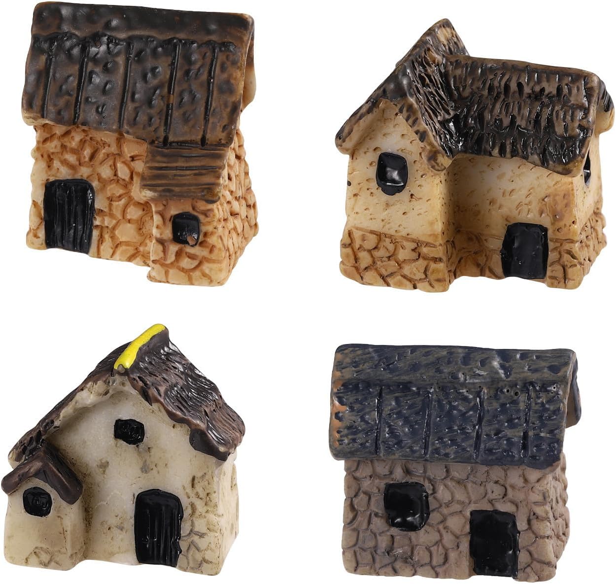 4pcs Fairy Garden House Miniature - Resin Mini Village Houses Figurines for Fairy Garden Miniatures Accessories Bonsai Terrarium Patio Micro Landscape Decor (Style)
