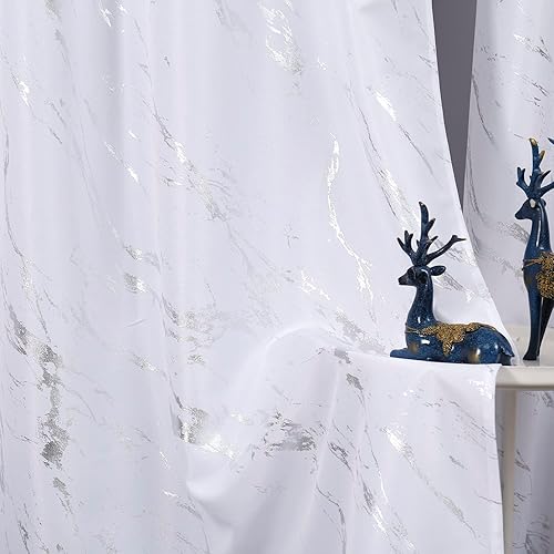 Miniatura 4 de Taisier Home Cortinas texturizadas de lino con estampado de lámina plateada, cortinas con diseño geométrico de mármol para sala de estar,