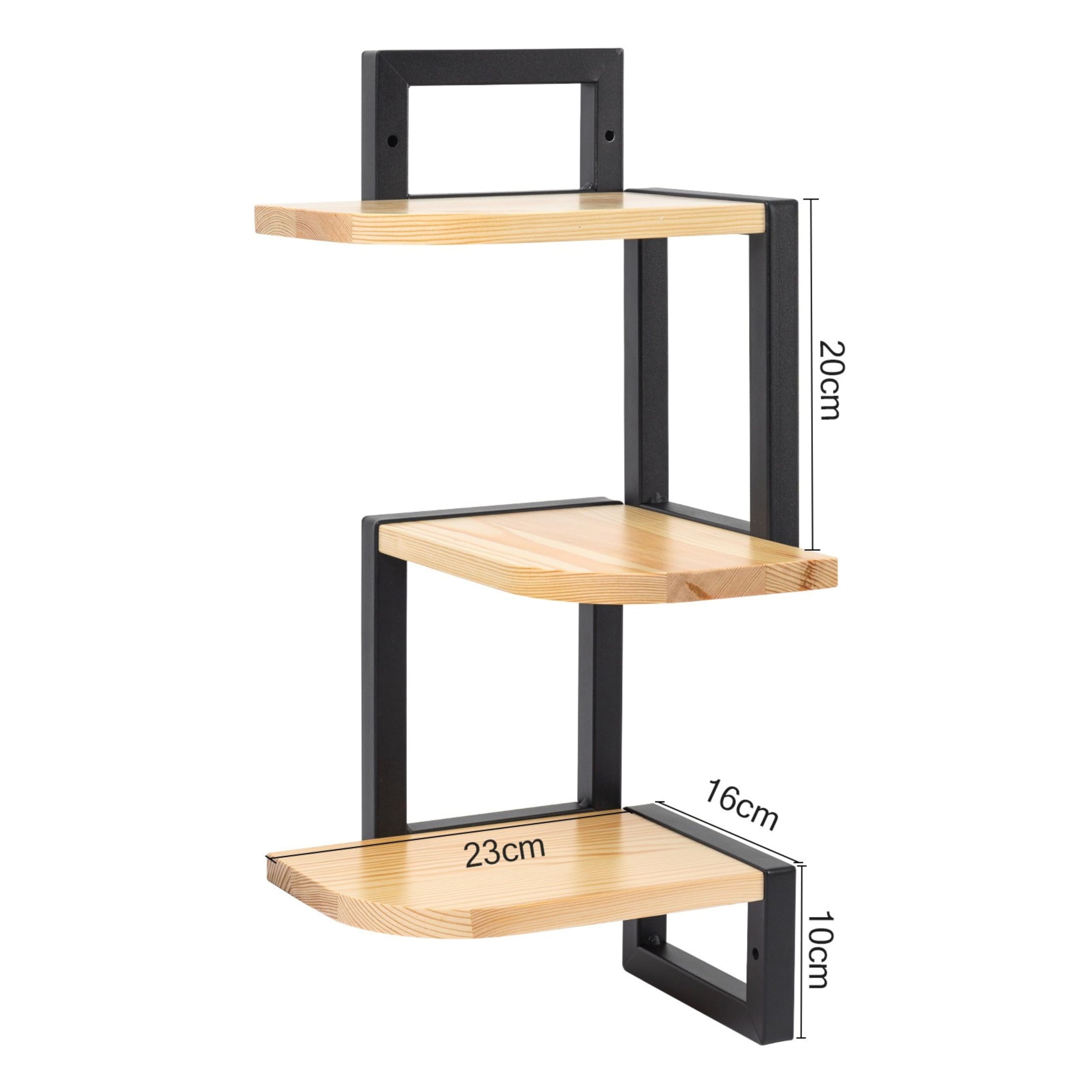 Set di 3 mensole angolari in legno rustico, marrone, per cameretta, libreria, bagno, soggiorno, cucina