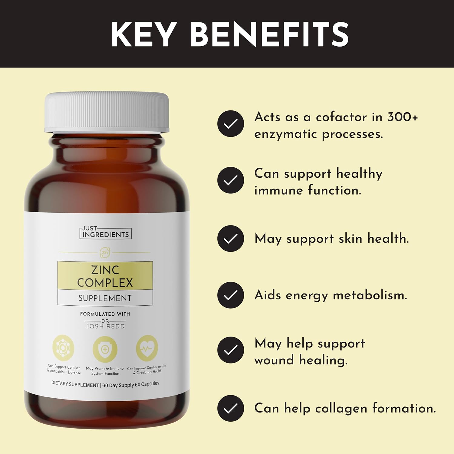 Zinc Complex – Highly Absorbable Supplement with Picolinate & Bisglycinate, Plus Quercetin, Resveratrol, L-Histidine & Copper – Supports Immune Function, Skin, Energy & Cellular Health