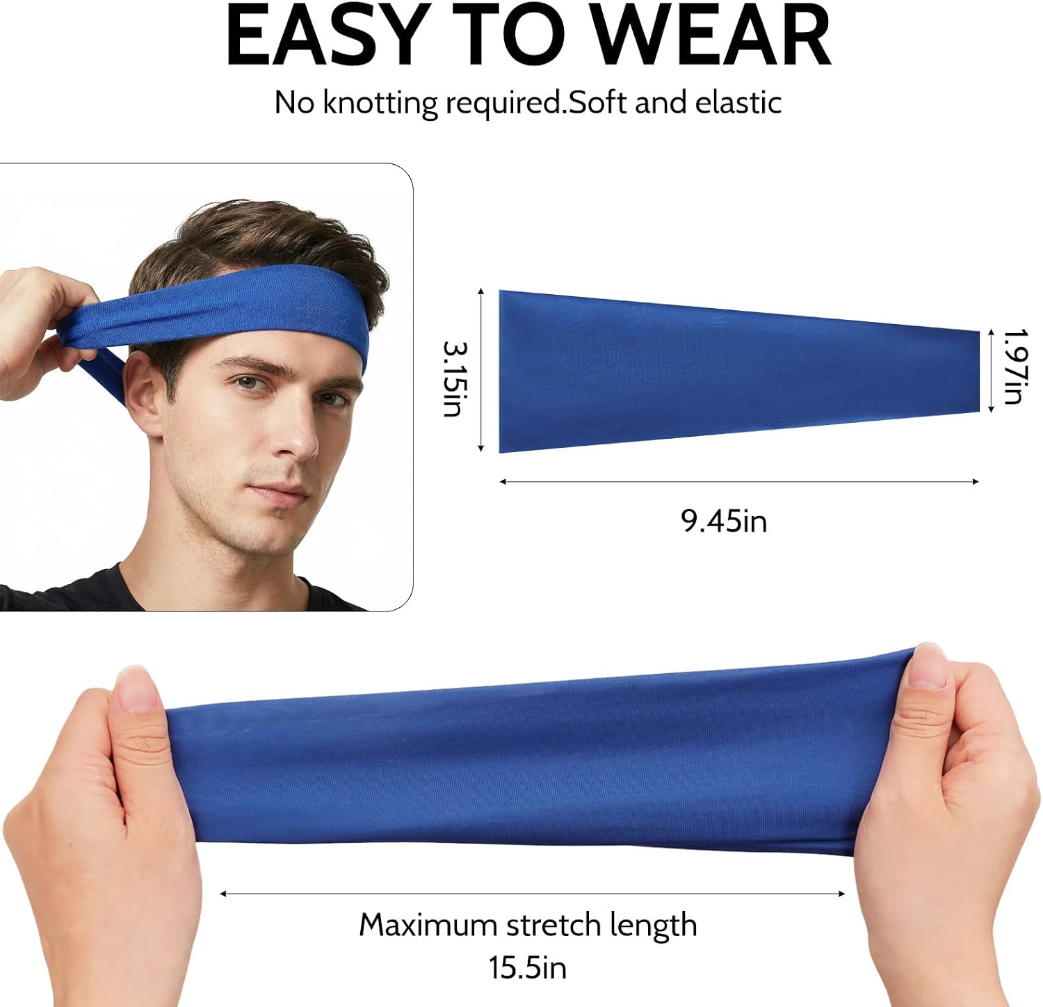 Sports Headband Quick-Dry Sweatband for Men Women Soft Moisure Wicking Headbands Breathable Athleticl Headbands Stretchy Comfortable Unisex Sweatbands for Running Cycling Gym (5 Pcs)