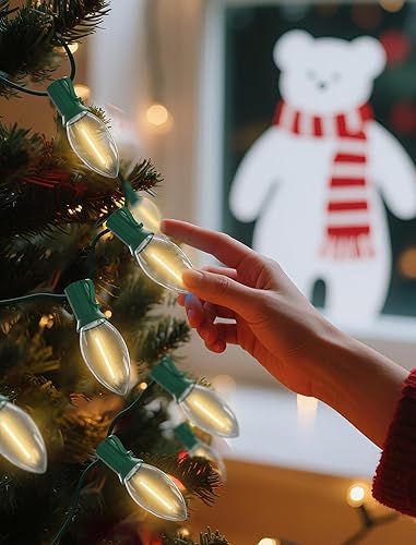 Miniatura 6 de SUNSGNE Luces LED C9 de Navidad para exteriores, luces de Navidad al aire libre con 27 bombillas LED de color blanco cálido (2 de repuesto) para