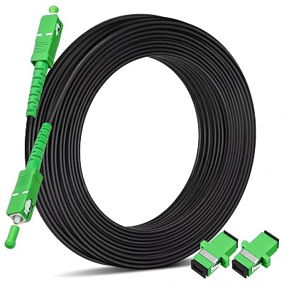Tellegloww 150ft/45m Sc/APC Fiber Optic Internet Cable Os2 Single Mode Outdoor Armored Sc/APC Fiber Optic Cable Sc to Sc Jumper Simplex Jumper Connector with 2 Couplers, Lszh Black