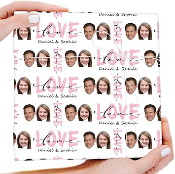 MyBienart Custom Wrapping Paper with Picture Text,Personalized Photo Love Gift Wrapping Paper for Wedding Anniversary Valentines Day Wrapping Paper for Women Men 58"x 23"