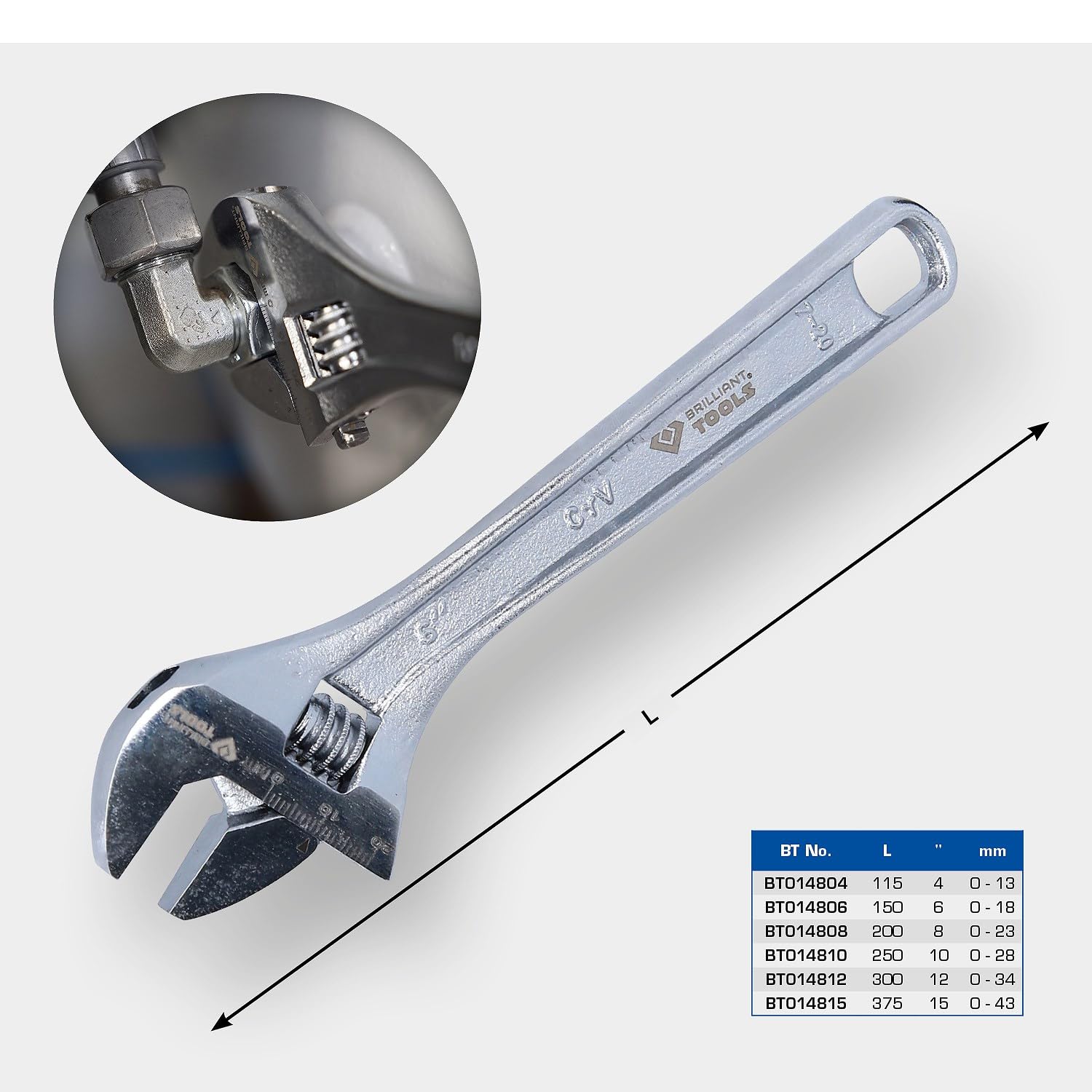 BRILLIANT TOOLS BT014815 Chiave regolabile a rullino, 15", 0 - 43 mm [Powered by KS TOOLS]