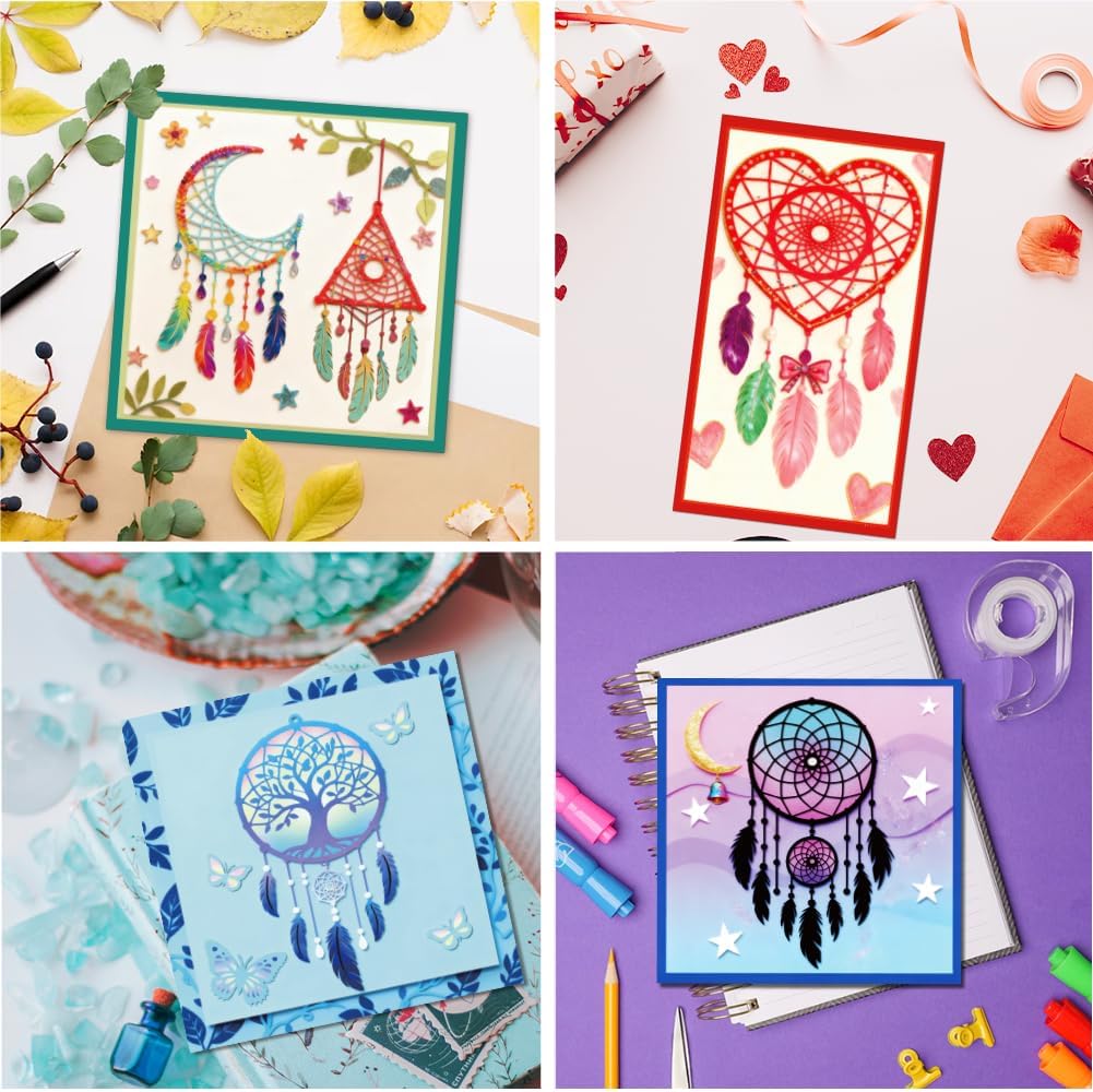 MAYJOYDIY Woven Web/Net with Feather Metal Cutting Dies Dream Catcher Die Cuts Stencils Feather Butterfly Embossing Template Stencils for DIY Paper Craft Card Making Scrapbooking Album Decor image 5