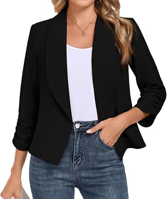 Womens Blazer 3/4 Sleeve Open Front Casual Work Suit Jacket