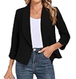 Women's Blazer 3/4 Sleeve Open Front Blazers Slim Fit Casual Work Lightweight Suit Jacket