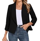 Women&apos;s Blazer 3&sol;4 Sleeve Open Front Blazers Slim Fit Casual Work Lightweight Suit Jacket
