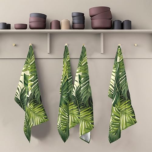 Miniatura 5 de RPLIFE Toallas de cocina con estampado de hojas de palma y palmera en verde para secar platos, 28 x 18 pulgadas, toallas de mano impresas absorbentes