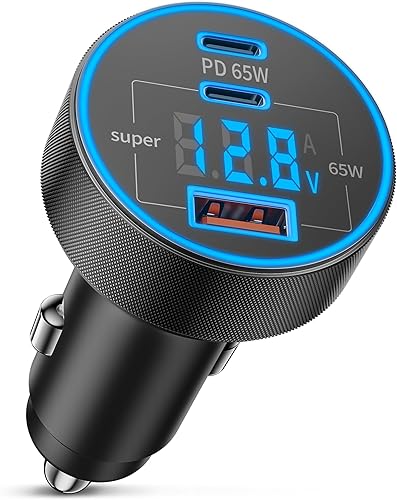 USB C Car Charger, 3-Port 130W Type C Super Fast Charging Car Phone Charger Adapter Accessories with Voltage Display Cigarette Lighter for iPhone