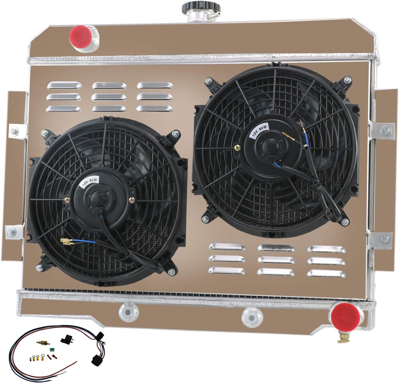 3 Row Radiator Compatible with 1972-86 Jeep CJ5 CJ6 CJ7 Chevy 350 V8 1973 1974 1975 1976 1977 1978 1979 1980 1981 1982 1983 1984 1985 Aluminum Radiator&Shroud &Fan &Relay
