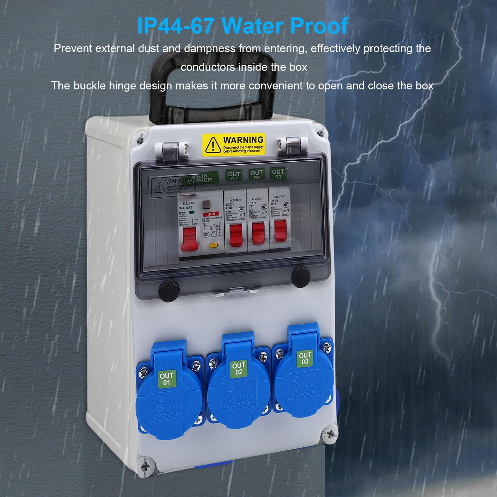 Walfront Caja Eléctrica del Disyuntor a Prueba de Agua para los Emplazamientos de la Construcción de las Fábricas IP44-67 Material Industrial de la PC de la Prueba del Impacto de la Caja