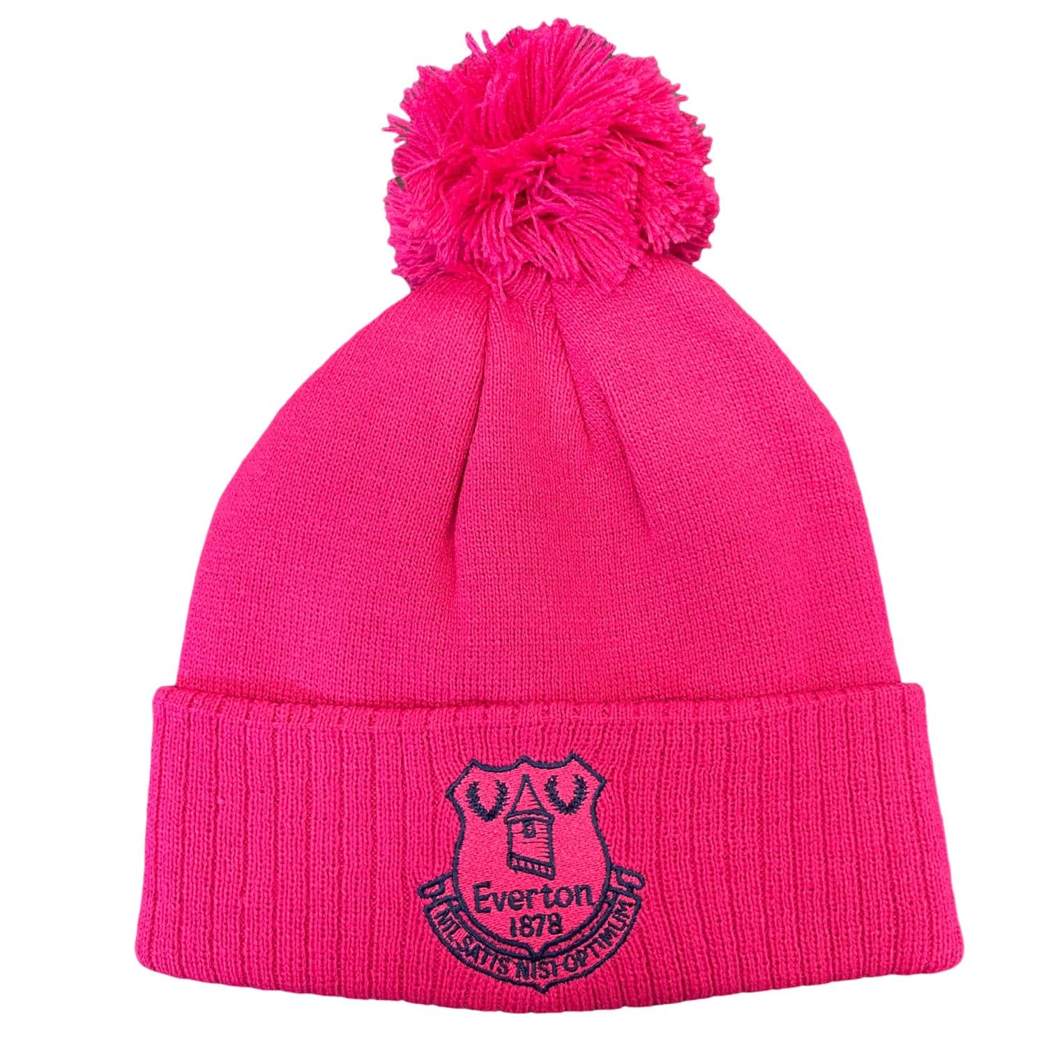 Everton Unisex Pink Official Tonal Ribbed Turn Up Bobble Hat Junior