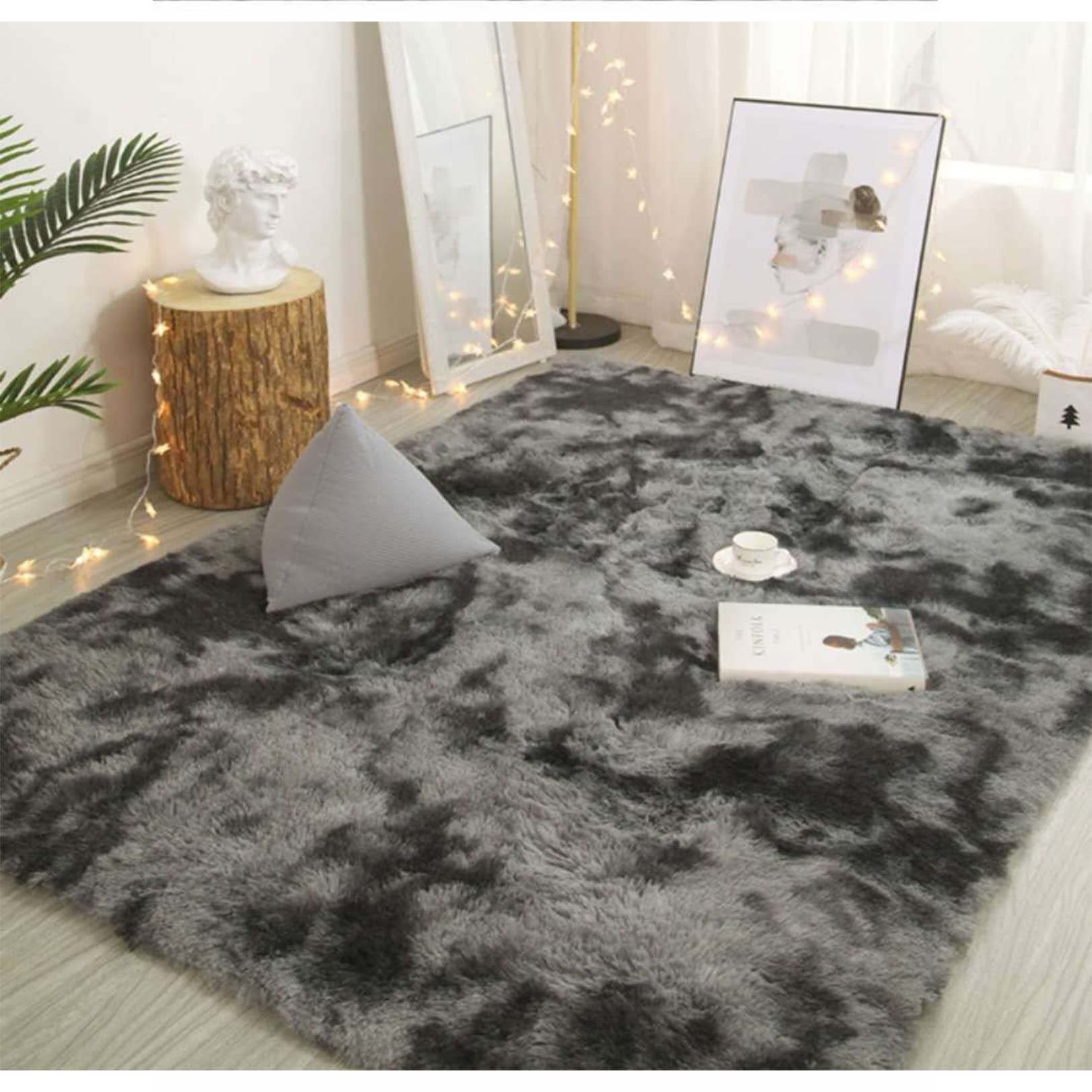 Artificial Alfombra 120x180cm Lavable Antideslizante Fluffy Alfombra Lavables Alfombra para la Decoración de Salas de Estar, Gris Oscuro
