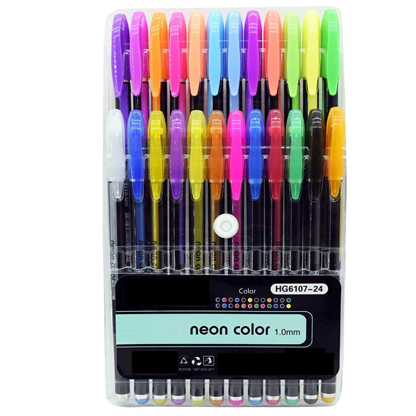Qatalitic Set Of 24 Neon Gel Fine Point Pens Consisting Fluorescent, Metallic, Glitter, & Pastel Colour Pens for Diy Art & Crafts(Sketching, Drawing & Painting Purpose)