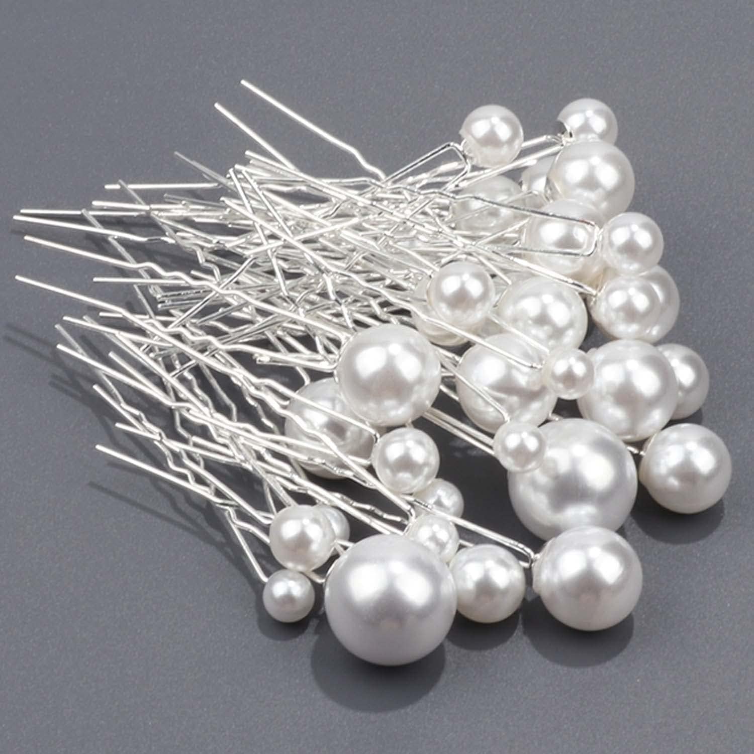 18Pcs Bridal Pearl Bobby Clips U Shaped Hair Pins Set for Wedding, Bride, Bridesmaid, Girls, Women (Silver)