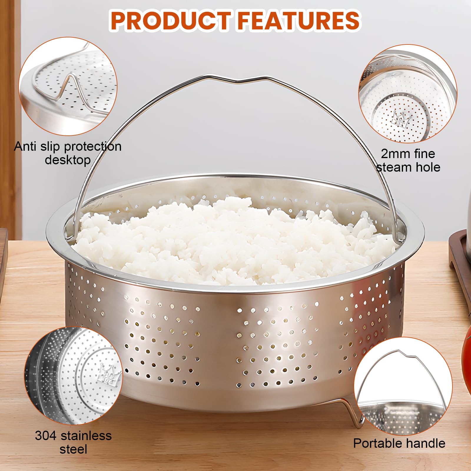 Panier Vapeur en Acier Inoxydable 304, Insert Vapeur pour Casserole, Panier Vapeur De 20 CM pour Casseroles, Casseroles, Autocuiseurs, Vapeur De Légumes, Fruits, Œufs Argentés