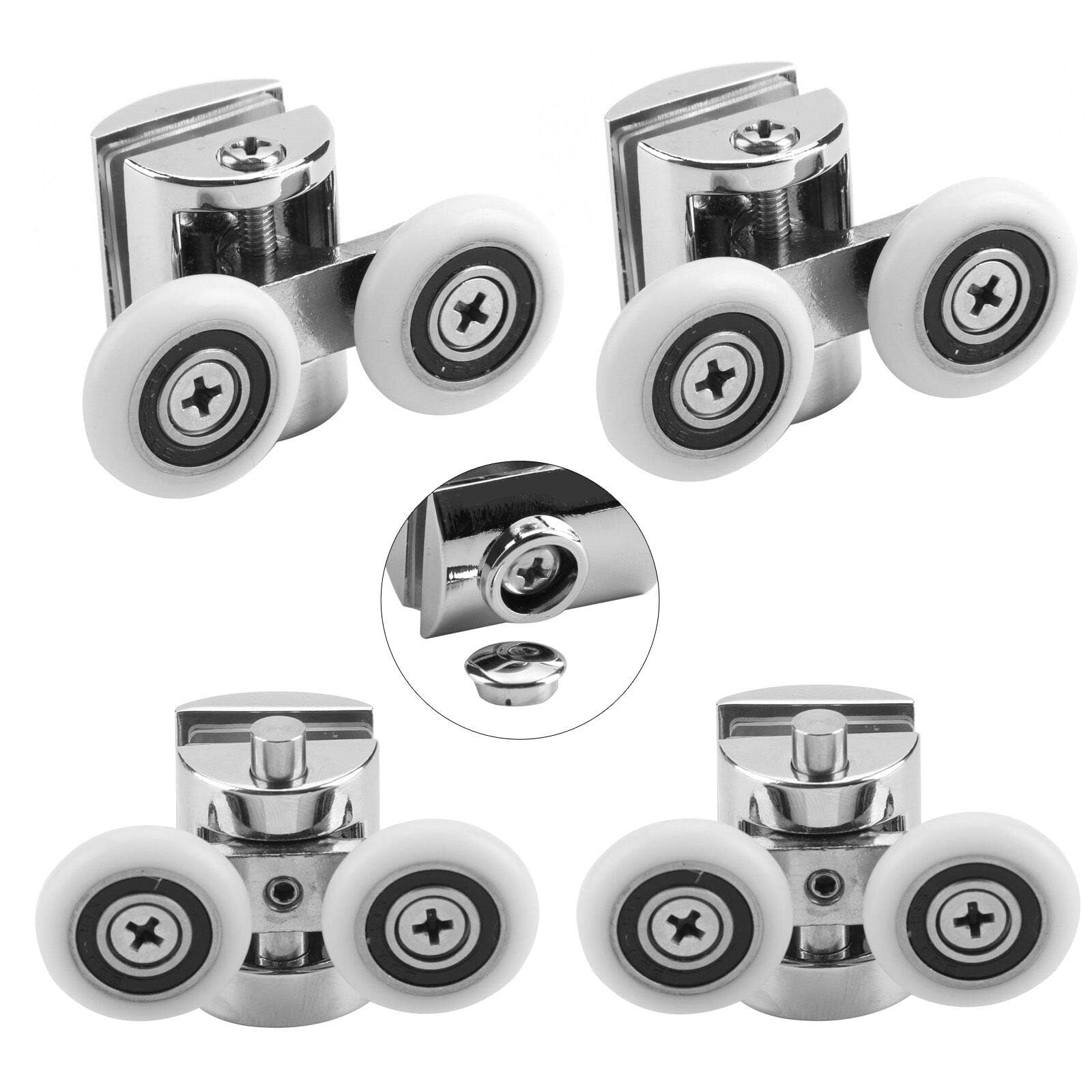 CROWNSHOP Shower Door Wheels 25mm Zinc Alloy Shower Door Rollers Shower Door Fixing Pulleys Industrial Stem Casters 4 Top+4 Buttom (4)