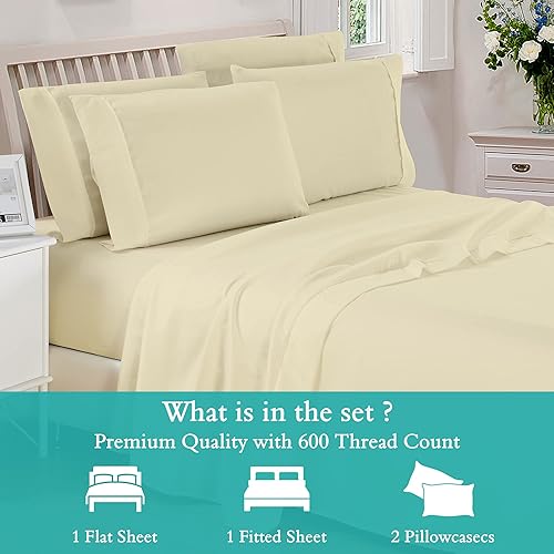 Miniatura 2 de Juego de sábanas King de 4 piezas de algodón egipcio de 600 hilos, sábanas de algodón tamaño King para cama tamaño King, satén de fibra larga con