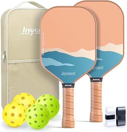 Juego de 2 palas de pickleball con 4 bolas, raqueta de pickleball de fibra de vidrio, núcleo de panal de abeja, pala ligera para hombres, mujeres,