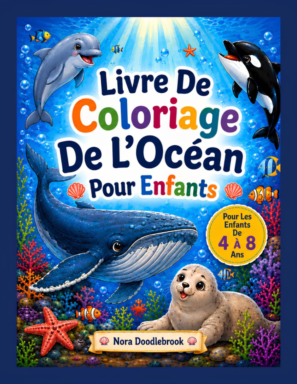 Livre de Coloriage de l’Océan pour Enfants: Dessins Mignons et Faciles à Colorier avec des Créatures Marines et de Divertissantes Aventures Sous-Marines pour les Enfants de 4 à 8 Ans