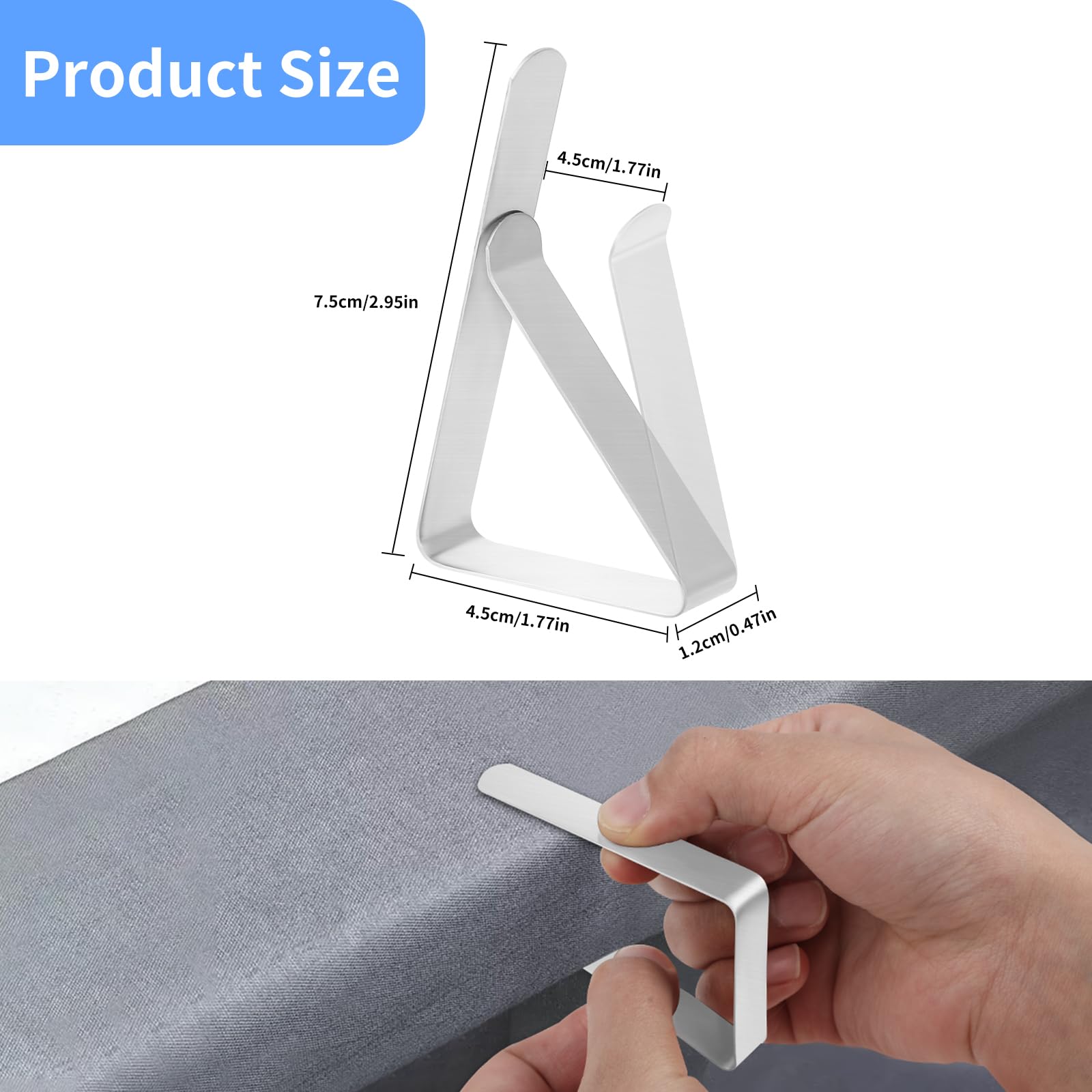 Pinzas para Mantel 24 Clips para Mantel de Acero Inoxidable Sujeta Manteles antiviento picnics y Fiestas（Plateado）