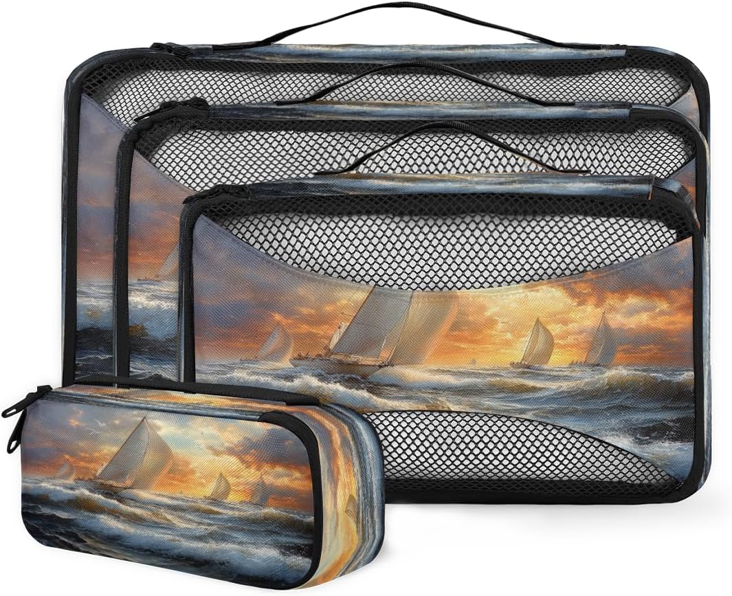Ship Pattern Design 4 Set Packing Cubes Packing Cubes for Women Lightweight Travel Essential Bag Clothes Carry on Suitcase Bags for Accessories Essentials