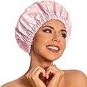 Reusable Shower Cap for Women, Large Waterproof Shower Bonnet Washable Elastic Band Bath Hair Hat for Long Hair, Braids(Pink)