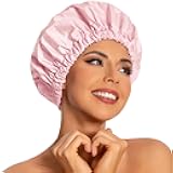 Reusable Shower Cap for Women, Large Waterproof Shower Bonnet Washable Elastic Band Bath Hair Hat for Long Hair, Braids(Pink)
