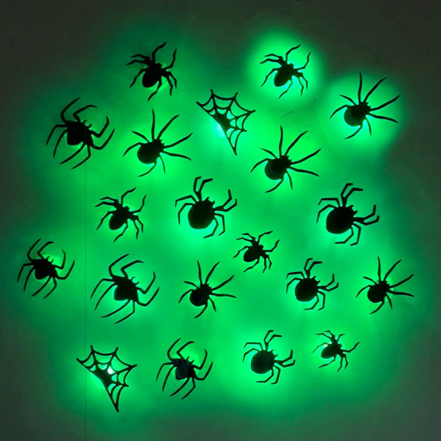 3D Bat Design LED Decoration, Halloween Lighted Stickers Decor Light, Hanging Wall Luminous Glow Clings for Home Bar Halloween Party (Spiders-27PCS) — image 1