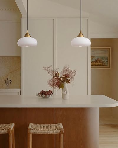 Miniatura 5 de Luces colgantes de cristal para isla de cocina, lámparas colgantes vintage con pantalla de vidrio blanco, lámpara de techo colgante de globo para