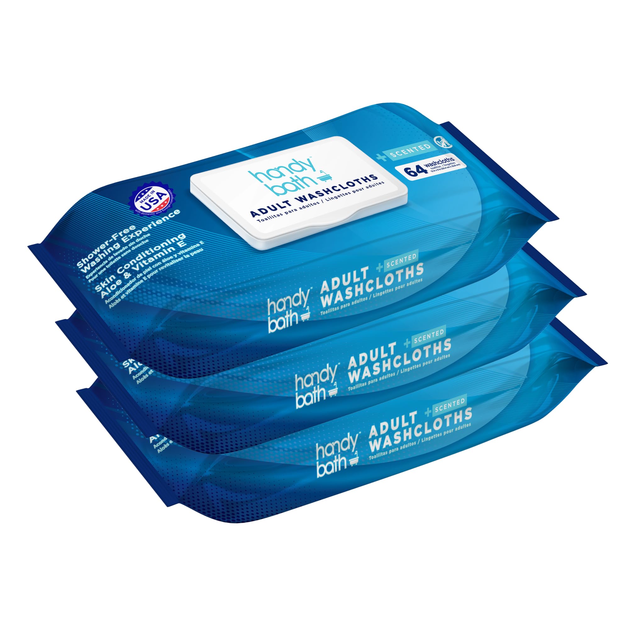 HandyBath Wipes for Adult - Extra Large WashCloth, Unscented, Rinse-Free - Soft, Gentle for Sensitive Skin, Senior, Post-Surgery and Travel Hygiene, 3