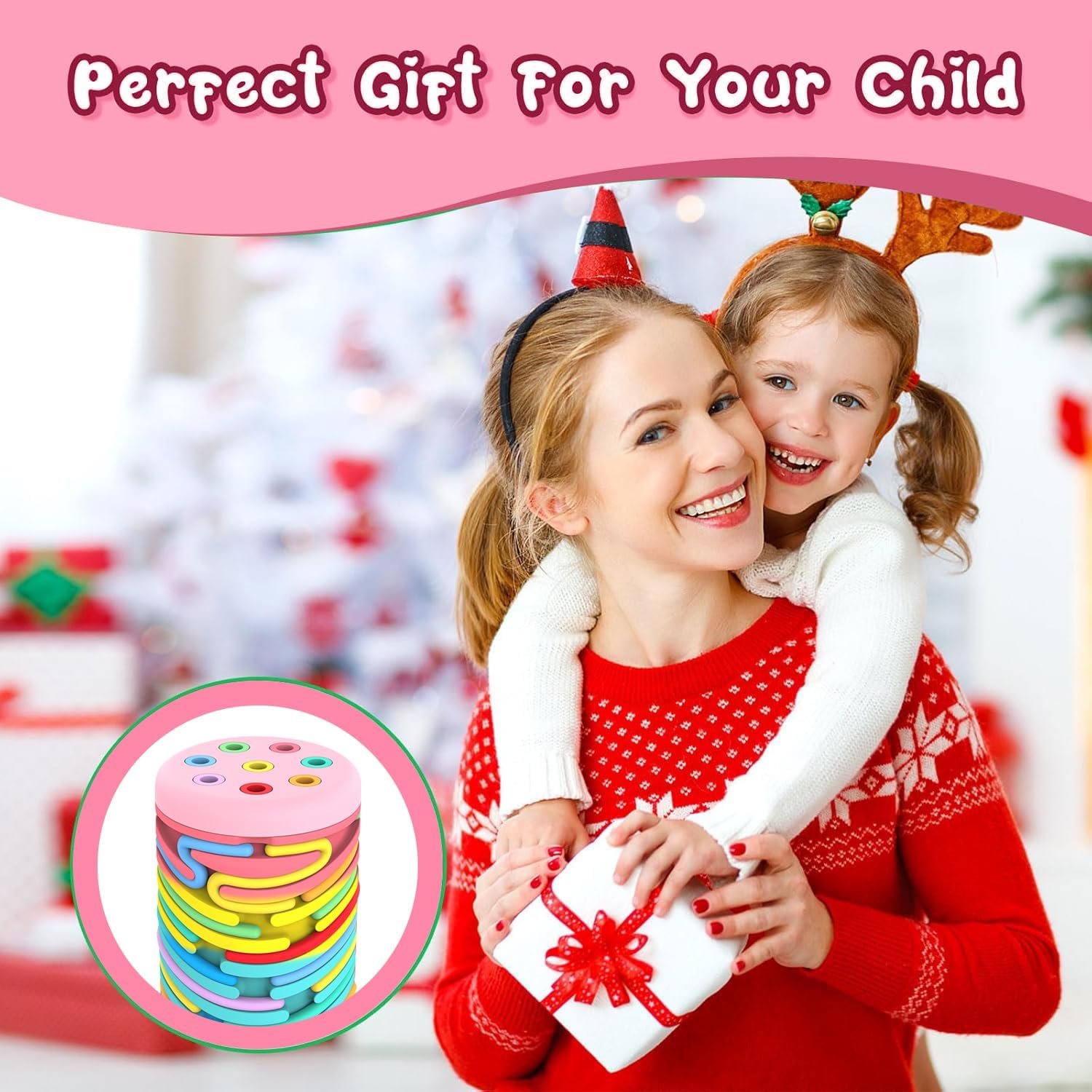 Sensory Activity Board Montessori Toys for 2-3 Year Old Kids,Learning Color Sorting Silicone Toys for Stress Relief,Calming,Focus,ADHD,Autism,18 Month Baby Boys Girls Gifts with 24 Strings