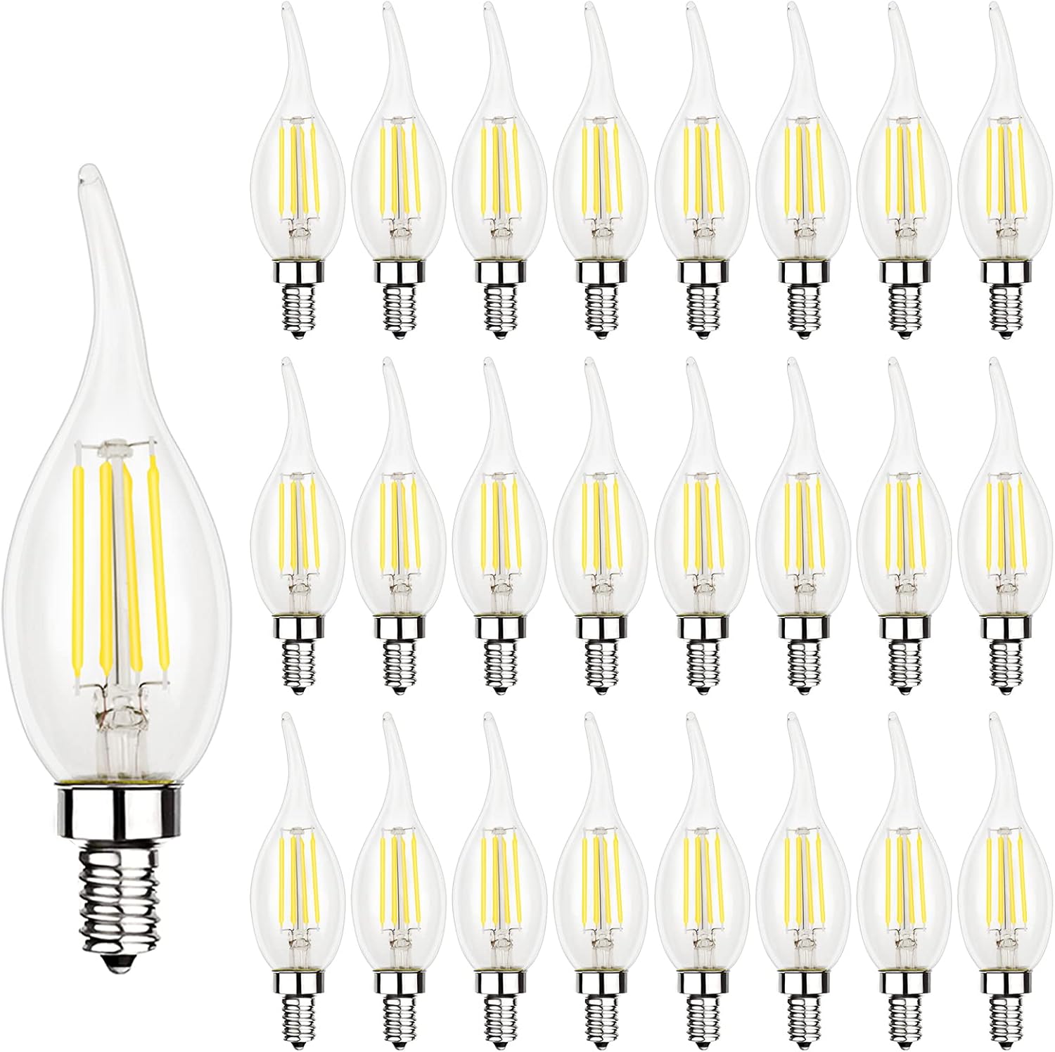 Energetic 24 Pack Dimmable Candelabra Led Light Bulb, CA10 Shape,Flame Tip Style, 60 Watt Equivalent, 500LM 5000K Daylight, E12 Base, LED Candelabra Bulb,CRI 90+, UL Listed, for Decoration