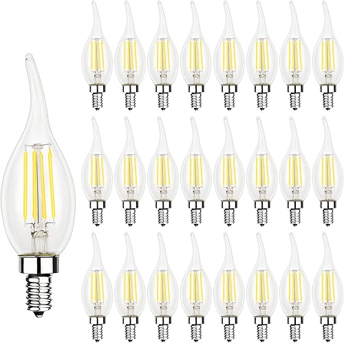Energetic - Paquete de 24 bombillas LED regulables para candelabros, forma CA10, estilo de punta de llama, equivalente a 60 W, luz diurna de 5000 K, Energetic - Paquete de 24 bombillas LED regulables para candelabros, forma CA10, estilo de punta de llama, equivalente a 60 W, luz diurna de 5000 K,