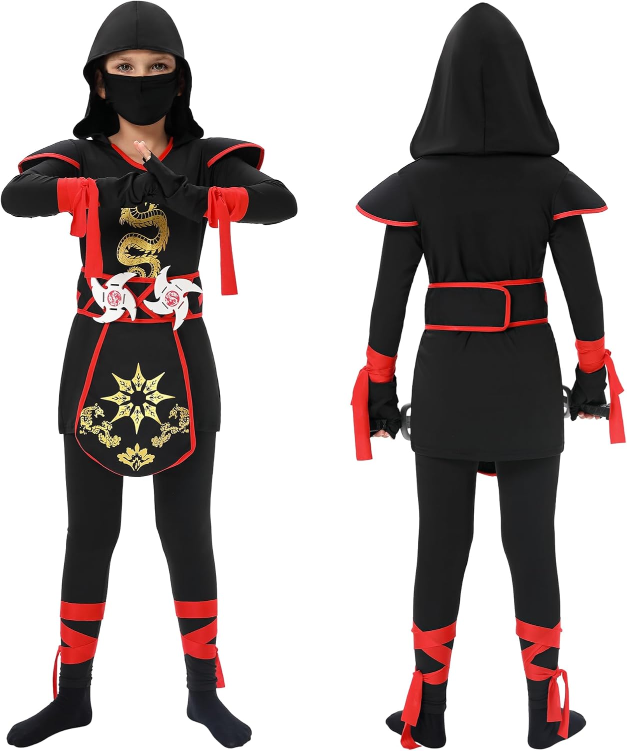 Lumiparty Kids Ninja Costumes Set Ninja Costume Halloween with Ninjas Accessories Toys for Boys Girls Halloween Role Play Large