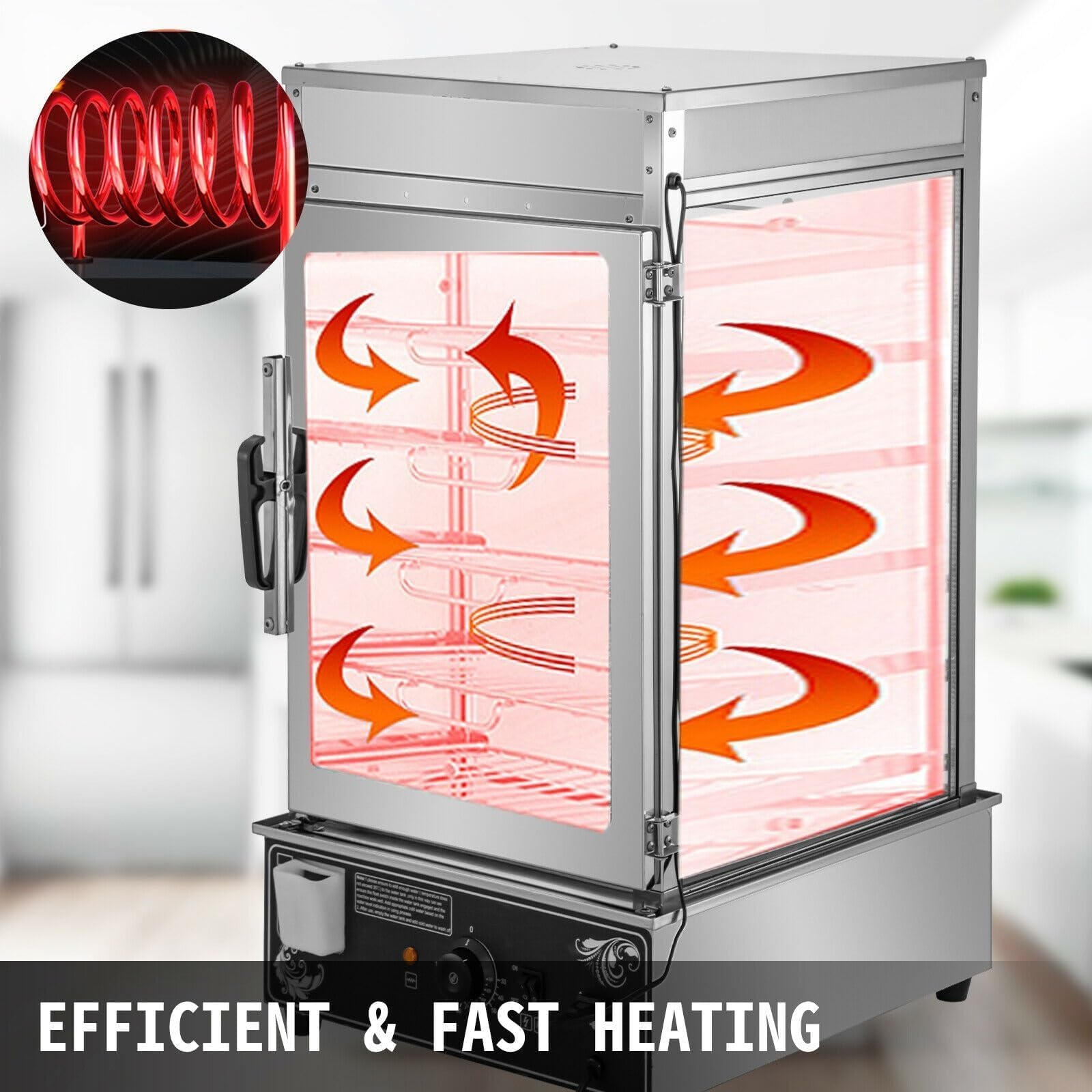 Vaporera eléctrica para bollos comercial de 1200 W (6 capas), calentador eléctrico de alimentos calientes, calefacción envolvente de vapor de 360 ​​grados, para tienda, restaurante buffet, etc.